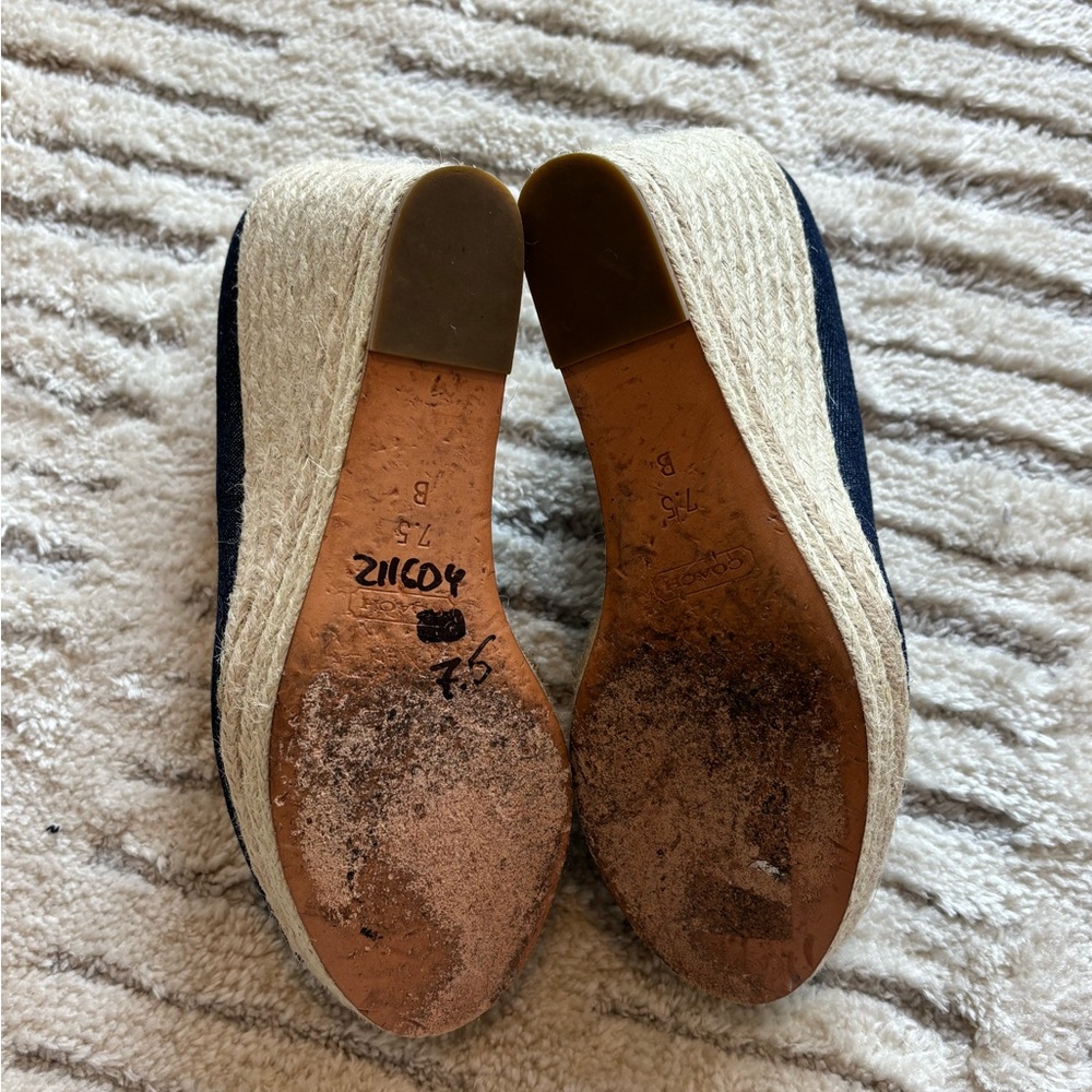 Coach Women's Dark Blue Denim Wedge Peep Toe Heels 7.5 - Picture 4 of 6